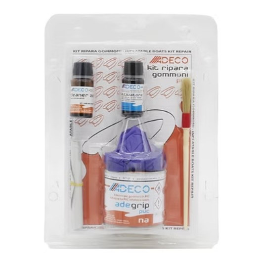 Kit réparation pneumatique PVC Adeco | kit colle et patch pour annexe et bateau semi-rigide | kit avec Adegrip
