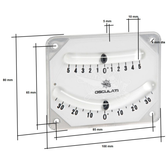 Gitomètre 45°-0°-45° Osculati | indicateur d'angle de gîte pour bateau | dimensions