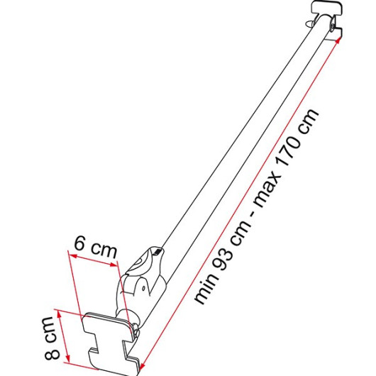 Luggage Bar FIAMMA - barre télescopique arrêt de charge pour soute de camping-car - dimensions