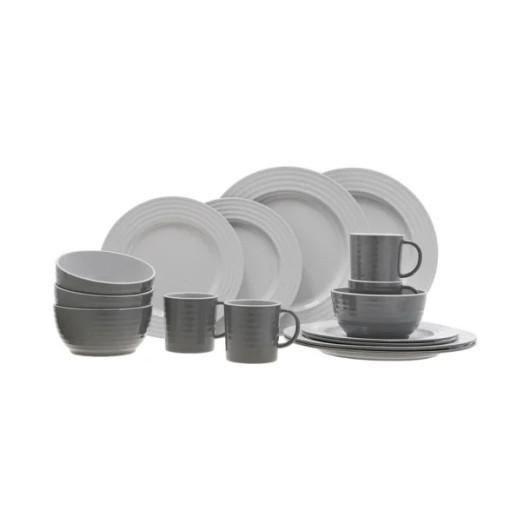 Set vaisselle Rota - 16 pièces en mélamine - gris