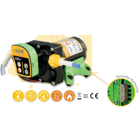 LILIE IQflo WhiteYELLOW 12,3 L/min | 4 soupapes Pompe a eau Lilie 4 soupapes de 12,3 L/min | Pompe automatique pour bateau ou van aménagé : vue de côté