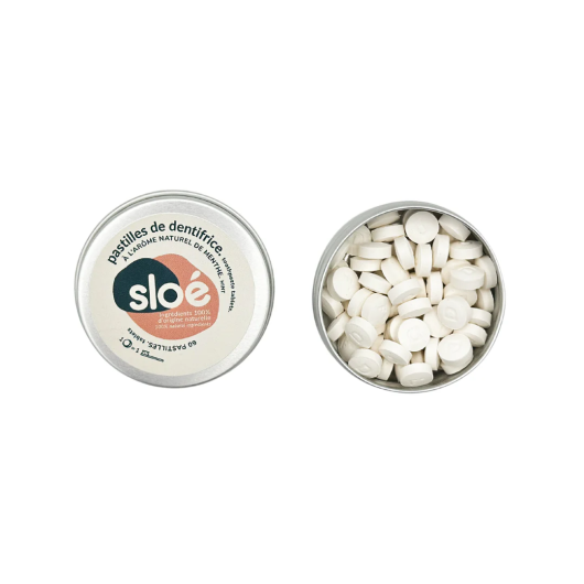 Dentifrice solide Sloé - 60 pastilles 100% naturelles à la menthe - boite