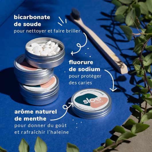 Dentifrice solide Sloé - 60 pastilles 100% naturelles à la menthe - composition