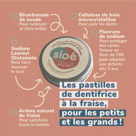 Dentifrice solide Sloé - 60 pastilles 100% naturelles à la fraise - visuel