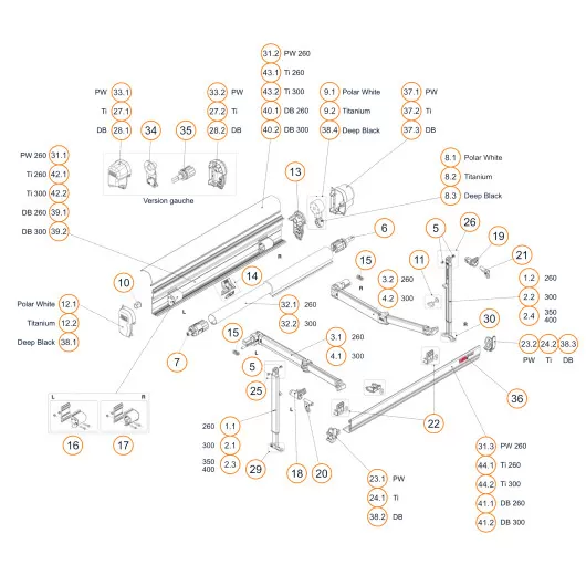 Pièces détachées Store FIAMMA F45 S - Réparation d'accessoire et store pour camping-car et fourgon aménagé