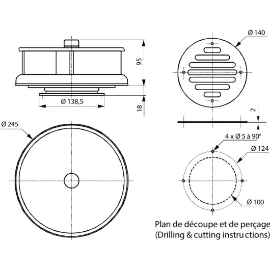 Autogire aérateur de toit rotatif Kalori | ventilateur pour toit de van et fourgon aménagé | dimensions