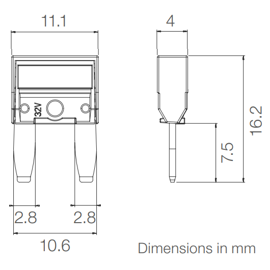 Fusible automobile MiniVAL MTA | Circuit 12/24V en bateau et véhicule aménagé | Dimensions