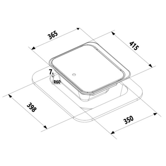 Evier inox à couvercle 415 x 365 mm Carbest | aménagement cuisine du van ou fourgon aménagé | schéma dimension