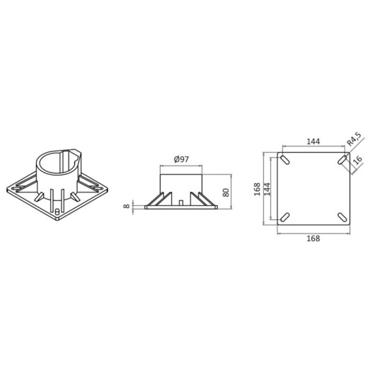 Pied de siège fixe 300 mm - siège pilote de bateau - dimensions