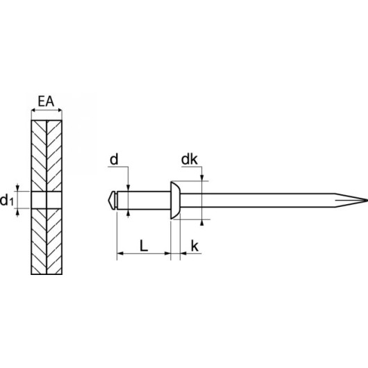 Rivet tête plate 4,8 mm Marinox tout alu | Rivet pop aluminium | Dimensions