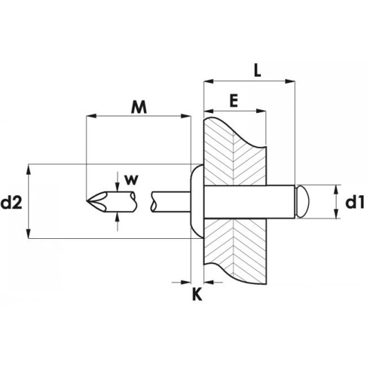 Rivet tête plate 6 mm Marinox alu/acier | Rivet pop aluminium et acier | Dimensions