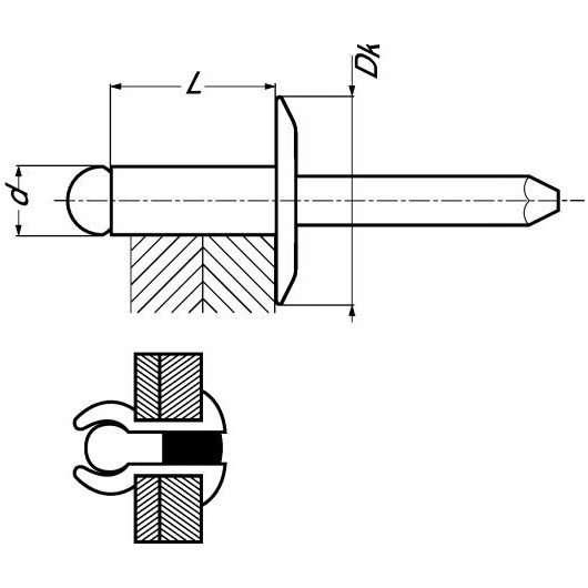 Rivet tête plate large 4,8 mm Marinox alu/acier | Rivet pop aluminium et acier | Dimensions