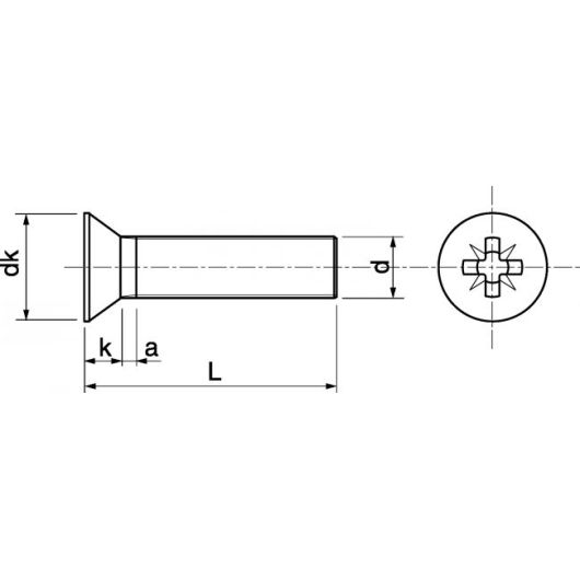 Vis métaux de 3 mm Marinox en inox A4 avec son écrou HU | Tête Fraisé et Empreinte Pozidrive | Dimensions