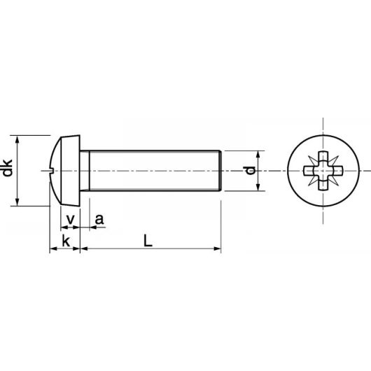 Vis métaux de 5 mm Marinox en inox A4 avec son écrou HU | Tête Cylindrique et Empreinte Pozidrive | Dimensions