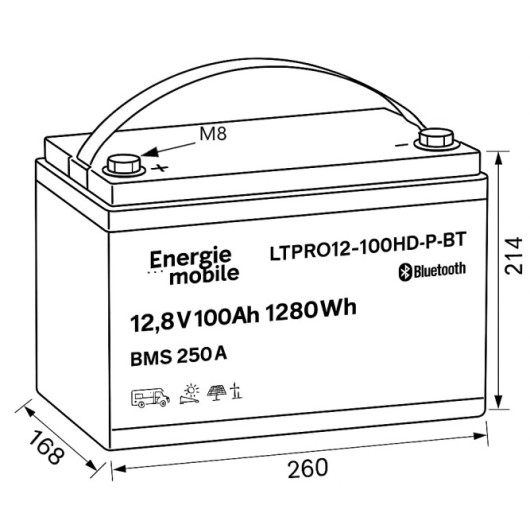 Energie Mobile Batterie Lithium LTPRO12-100 Ah HD-P-BT, Schema des Dimensions