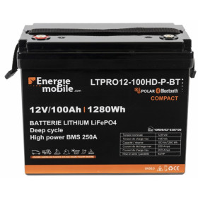 Energie Mobile Batterie Lithium LTPRO12-100 Ah HD-P-BT, vu de face