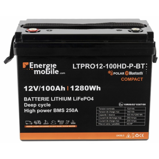 Energie Mobile Batterie Lithium LTPRO12-100 Ah HD-P-BT, vu de face