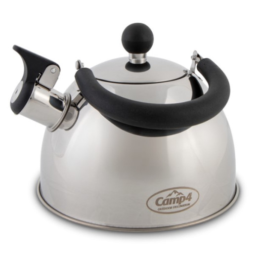 Bouilloire Inox à sifflet Contessa 2,5 L Camp4 | Pour camping, van et bateau | poignée rempliée