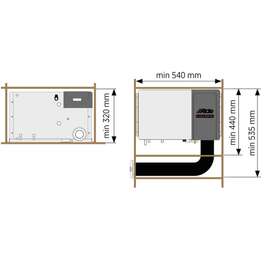 ALDE Compact 3030 Plus - chaudière gaz/électrique avec chauffe-eau - dimensions