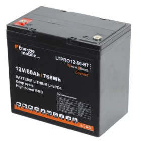 EM Batterie Lithium LTPRO 12-60 AH HD-P-BT - 768 Wh Batterie Lithium LTPRO 12-60 Ah ENERGIE MOBILE vu de face avec description