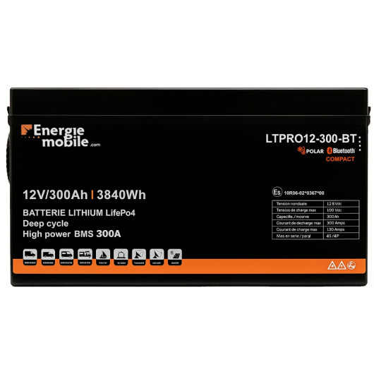 Batterie Lithium LTPRO 12-300Ah Energie Mobile vu de face