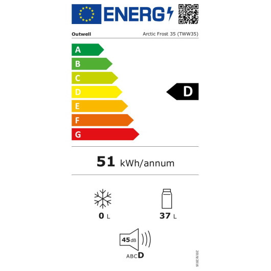 Arctic Frost 35 glacière électrique Outwell avec entrée solaire | étiquette énergie