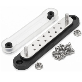 Busbar Énergie Mobile 150A – 2 bornes M6 + 12 bornes M4 avec couvercle transparent