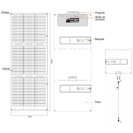 EM Panneau solaire pliable BFX-157, schéma de dimension