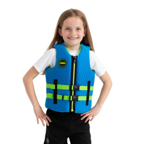 Gilet de sauvetage bleu junior - équipement de sécurité pour les sports nautiques - face