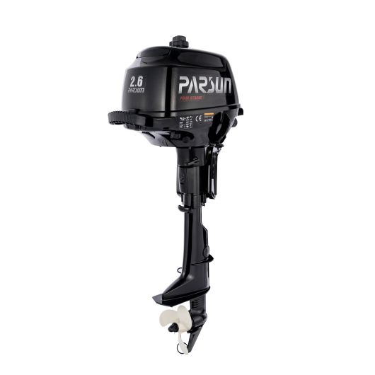Moteur hors-bord 4T Parsun F2.6 BMS ou F2.6 BML | Moteur thermique arbre court ou long | Vue arrière 3/4 droite