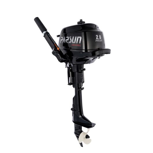 Moteur hors-bord 4T Parsun F2.6 BMS ou F2.6 BML | Moteur thermique arbre court ou long | Vue arrière 3/4 gauche