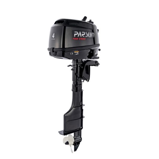 Moteur hors-bord 4T Parsun F4 BMS ou F4 BML | Moteur thermique arbre court ou long | Vue 3/4 arrière