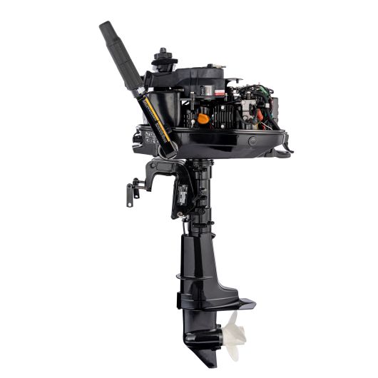 Moteur hors-bord 4T Parsun F6 ABMS ou F6 ABML | Moteur thermique arbre court ou long | Capot ouvert côté barre franche