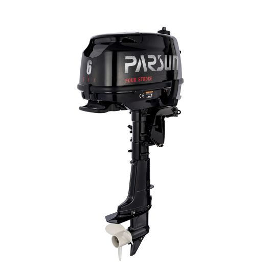 Moteur hors-bord 4T Parsun F6 ABMS ou F6 ABML | Moteur thermique arbre court ou long | Vue 3/4 arrière