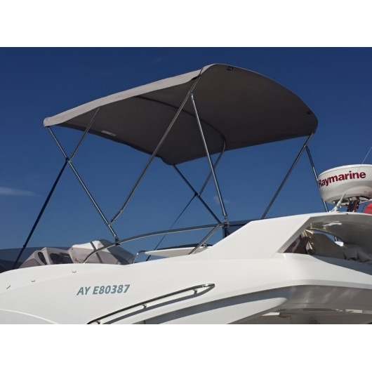 MATC Bimini Élégance inox haut 3 arceaux - taud de soleil pour cockpit de bateau type semi-rigide et coque open - stable