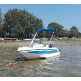 MATC Bimini Élégance inox standard 4 arceaux - taud de soleil pour cockpit de bateau type semi-rigide et coque open - beige