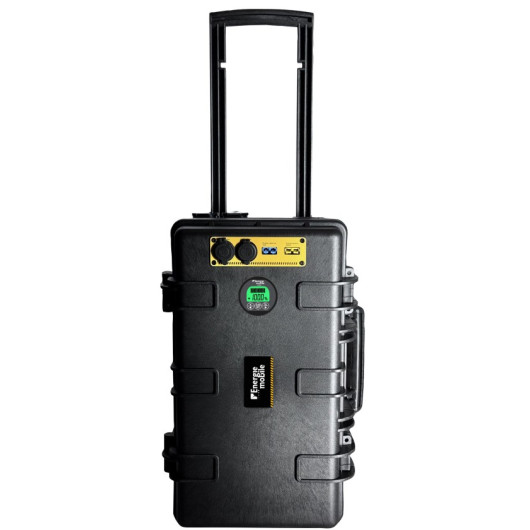 Batterie lithium portable avec sortie 230V et USB fabrication française ENERGIE MOBILE : vu avec poignée de transport