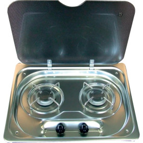 SUTER Réchaud 2 feux avec couvercle Réchaud 2 feux SUTER avec couvercle | gaz fixe pour van, fourgon & camping-car