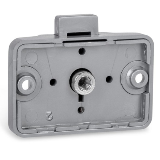 Mini serrure gris Pushlock | Fermeture discrète pour mobilier camping-car et van aménagé | vue de derrière