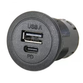 Prise encastrable sans Led ENERGIE MOBILE alim 12-24V - USB-A et USB-C VUE de face