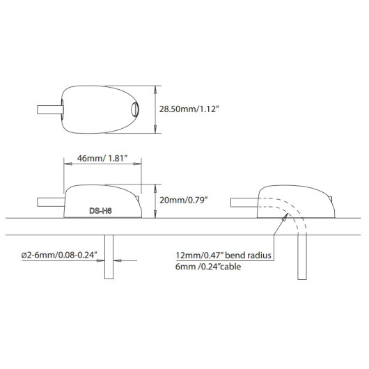Passe-fil noir Scanstrut DS-H6-BLK étanche | Passe-câble étanche pour bateau et camping-car | Schéma