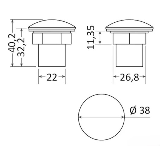 Spot LED encastrable OSCULATI IP68 - éclairage de courtoisie pour bateau ou fourgon aménagé - schéma