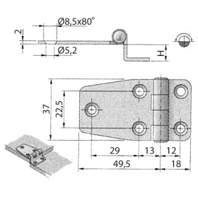 OSCULATI Charnière inox déportée 67 x 37 mm