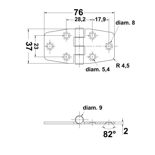 TREM Charnière inox 76 x 37 mm