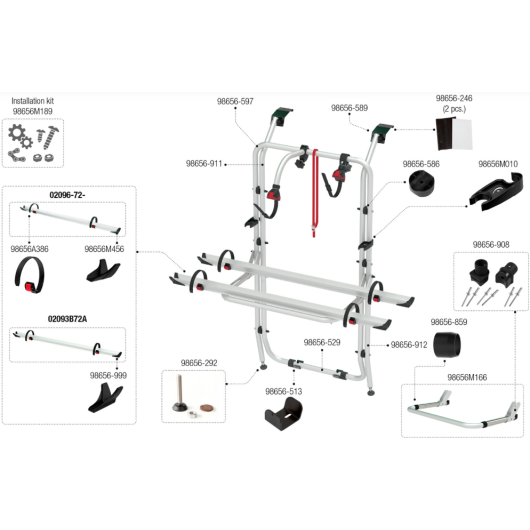 fiamma Vu éclatée pièce détachée Carry-Bike Vivaro - Trafic - Talento 02096-72- • 02093B72A