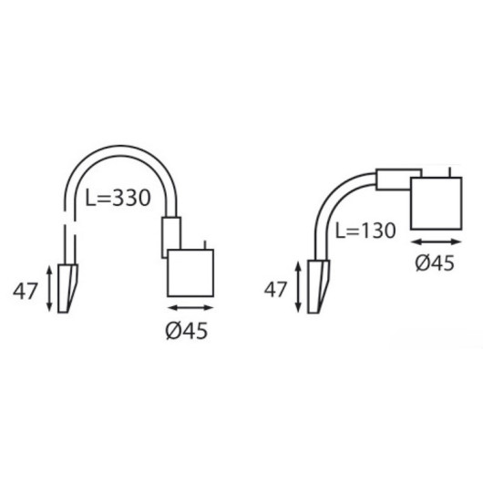Spot flexible LED tête de lit Osculati - éclairage 12 V pour bateau et van aménagé - dimensions