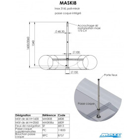 Mât de ski MATC MASKI8 | tour de wake, mât de ski et anneau de traction, vu de côté avec sa base et son passe pont
