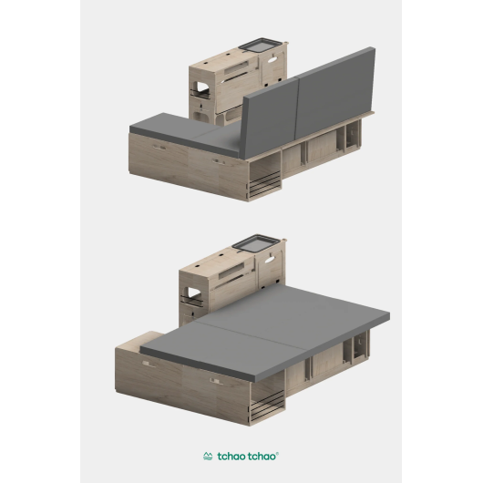 Kit lit peigne en L et cuisinière pour van aménagé TCHAO TCHAO | Aménagement fourgon aménagé