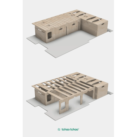 Kit lit peigne en L et cuisinière pour van aménagé TCHAO TCHAO | Aménagement fourgon aménagé