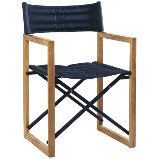 Chaise pliante ARC MARINE The Square en teck et toile Batyline pour bateau, van ou camping-car  - bleu marine